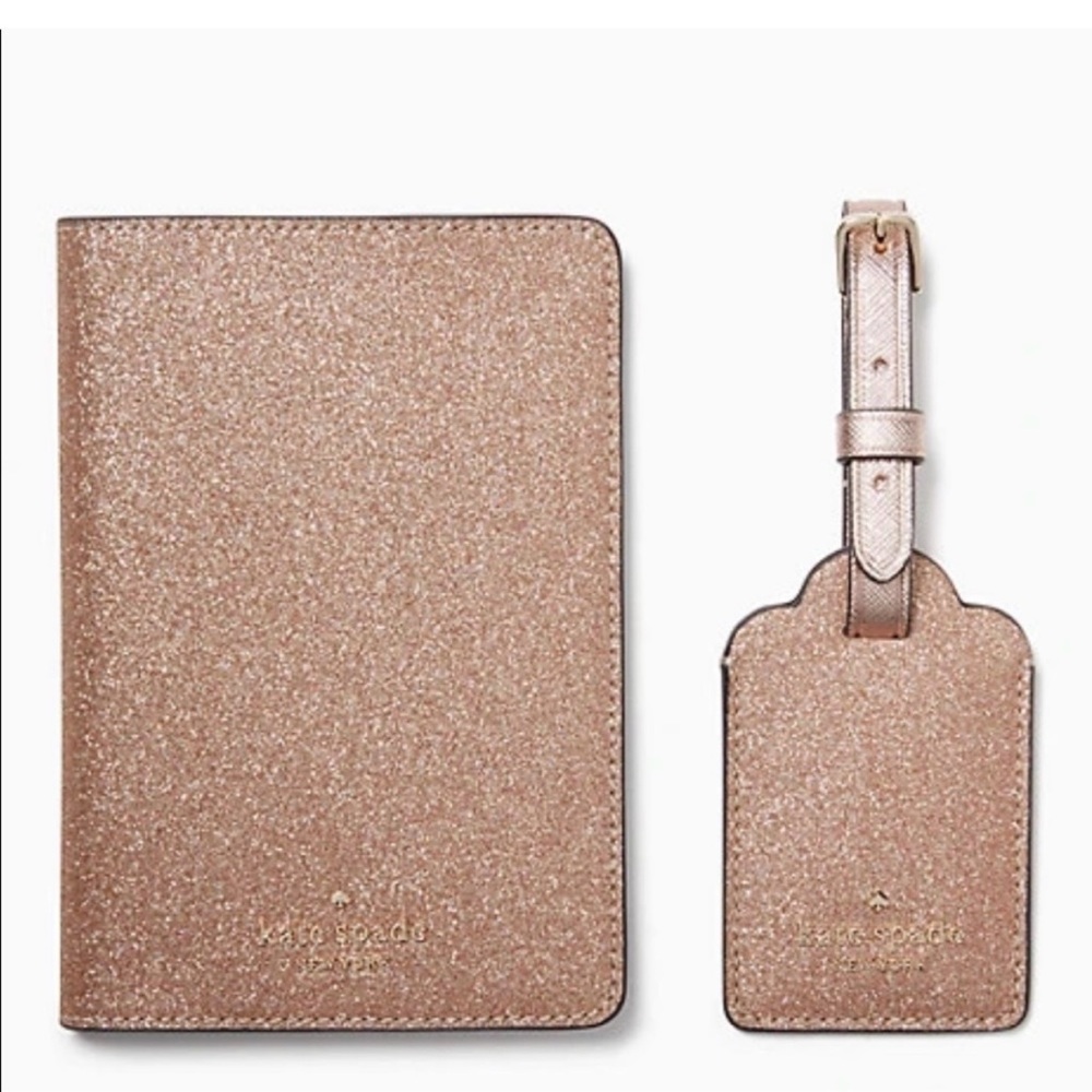 COPY - Kate Spade Rose Gold Glitter Passport Holder and Luggage Tag Shimmer